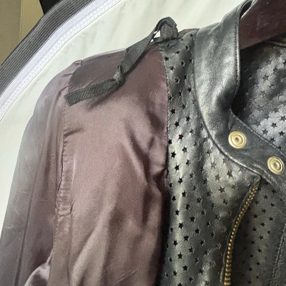 RED VALENTINO GARAVANI Perforated Leather Jacket Biker Blck Sz S-M US 46EU Women